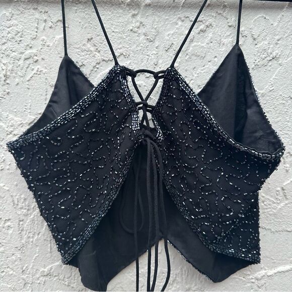 PASSPORT Top Women Large Vintage Y2K Beaded Fairygoth Lace Up - Picture 3 of 6